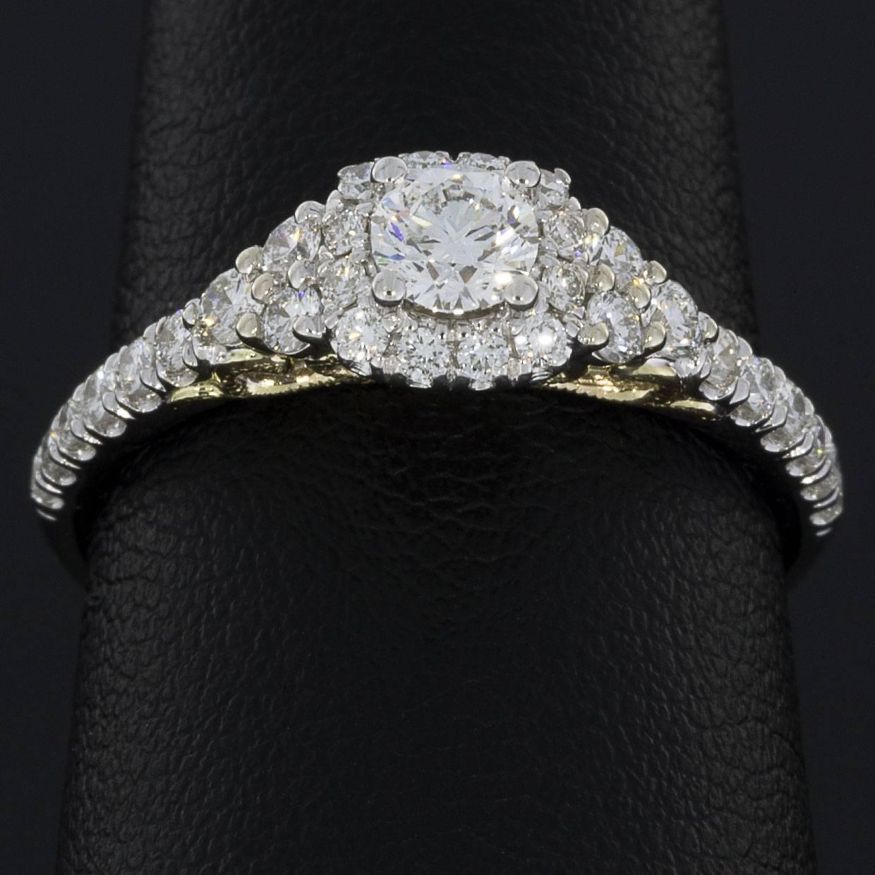 Women's 0.24 Carat Round With Cushion Halo In 14K Two Tone Gold Diamond Engagement Ring