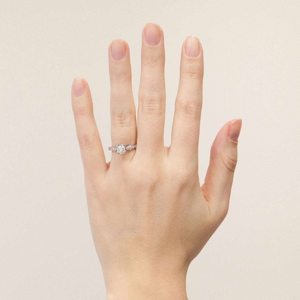 1.08 Carat Old Mine Vintage 14 Karat White Gold Diamond Engagement Ring 2