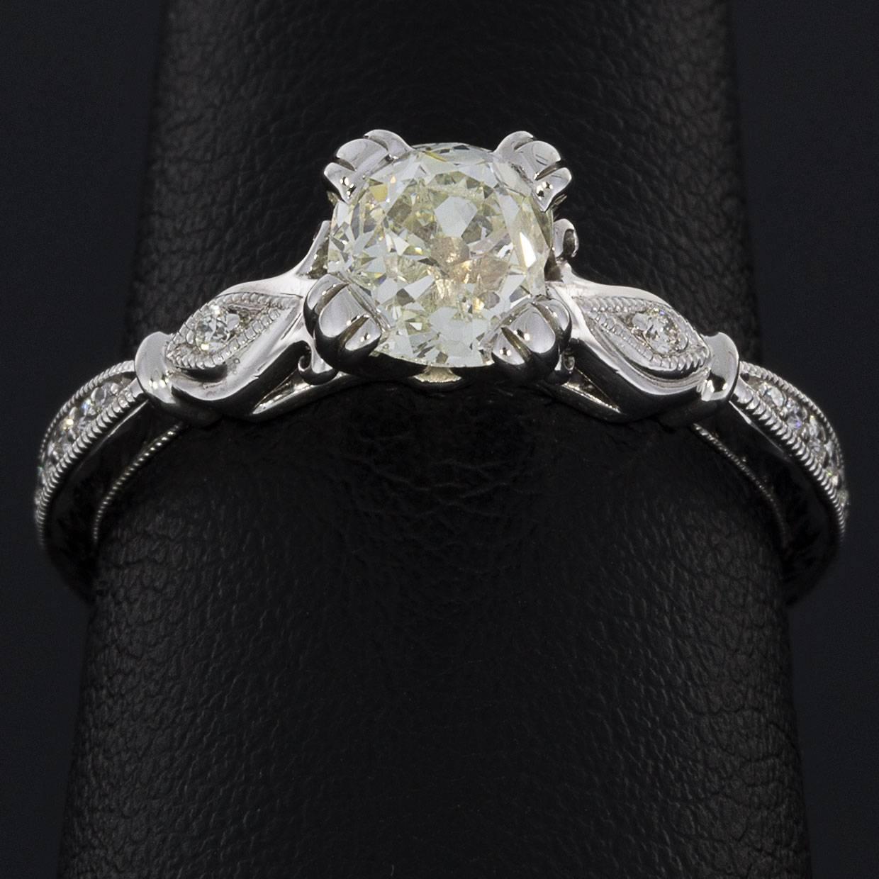 Women's 1.08 Carat Old Mine Vintage 14 Karat White Gold Diamond Engagement Ring