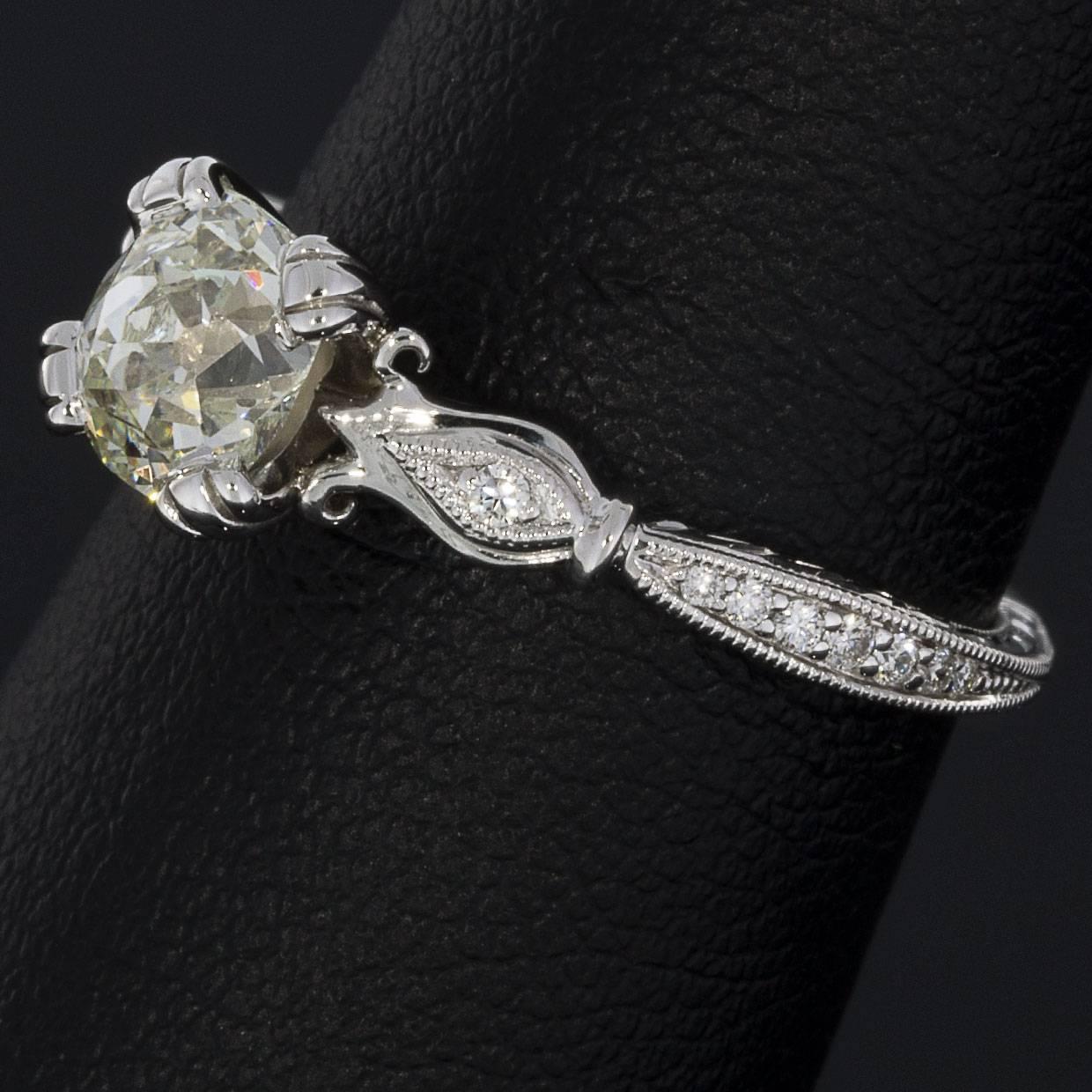 1.08 Carat Old Mine Vintage 14 Karat White Gold Diamond Engagement Ring 1