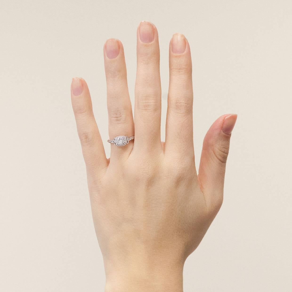 White Gold Vintage Inspired Round Diamond Cushion Halo Engagement Ring 1