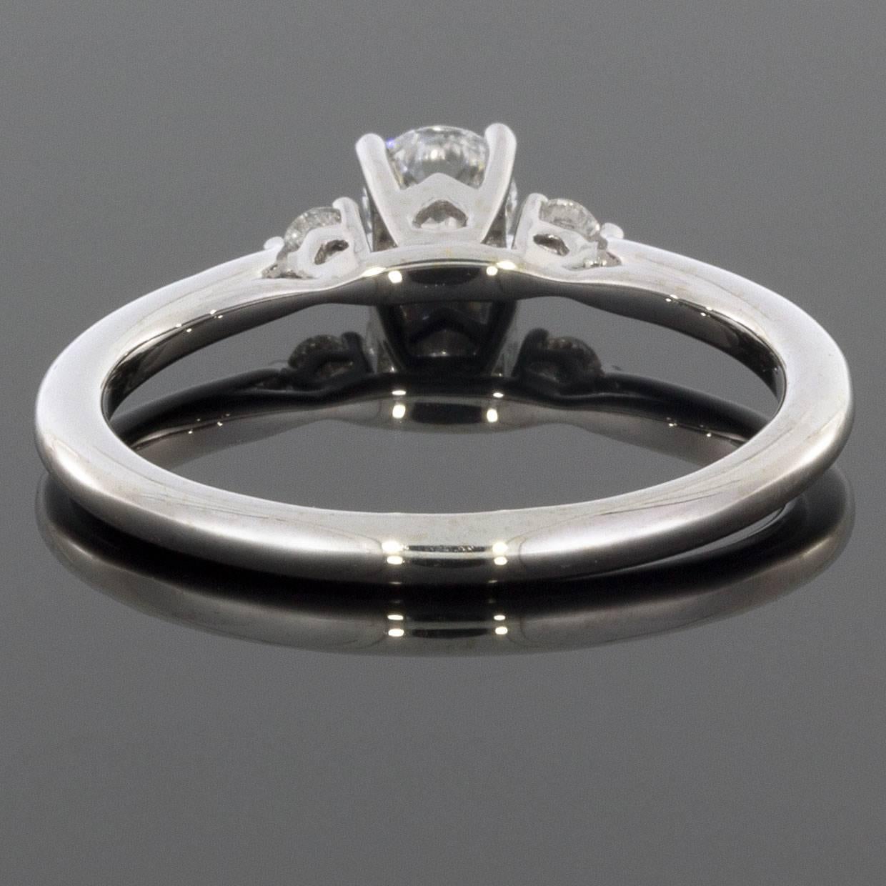 Round Cut 0.25 Carat Round Three-Stone 14 Karat White Gold Diamond Engagement Ring