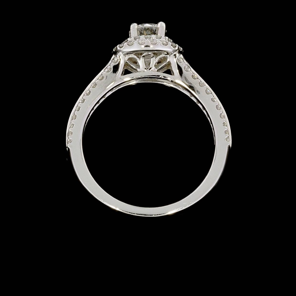 0.41 Carat Round Diamond 14 Karat White Gold Double Halo Engagement Ring In New Condition In Columbia, MO