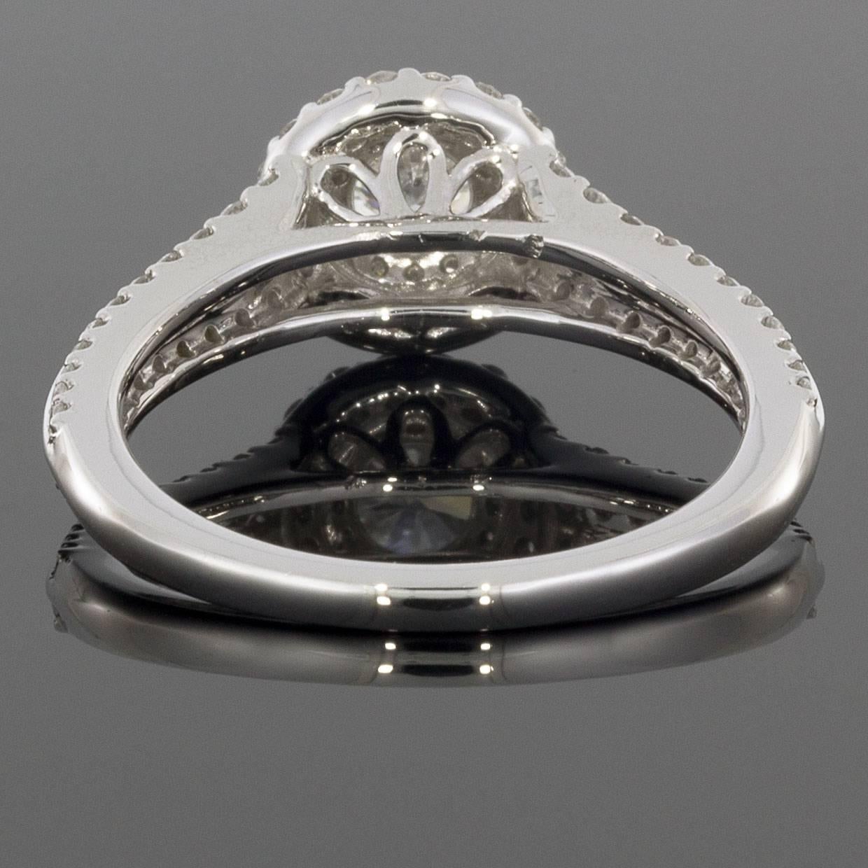 Round Cut 0.41 Carat Round Diamond 14 Karat White Gold Double Halo Engagement Ring