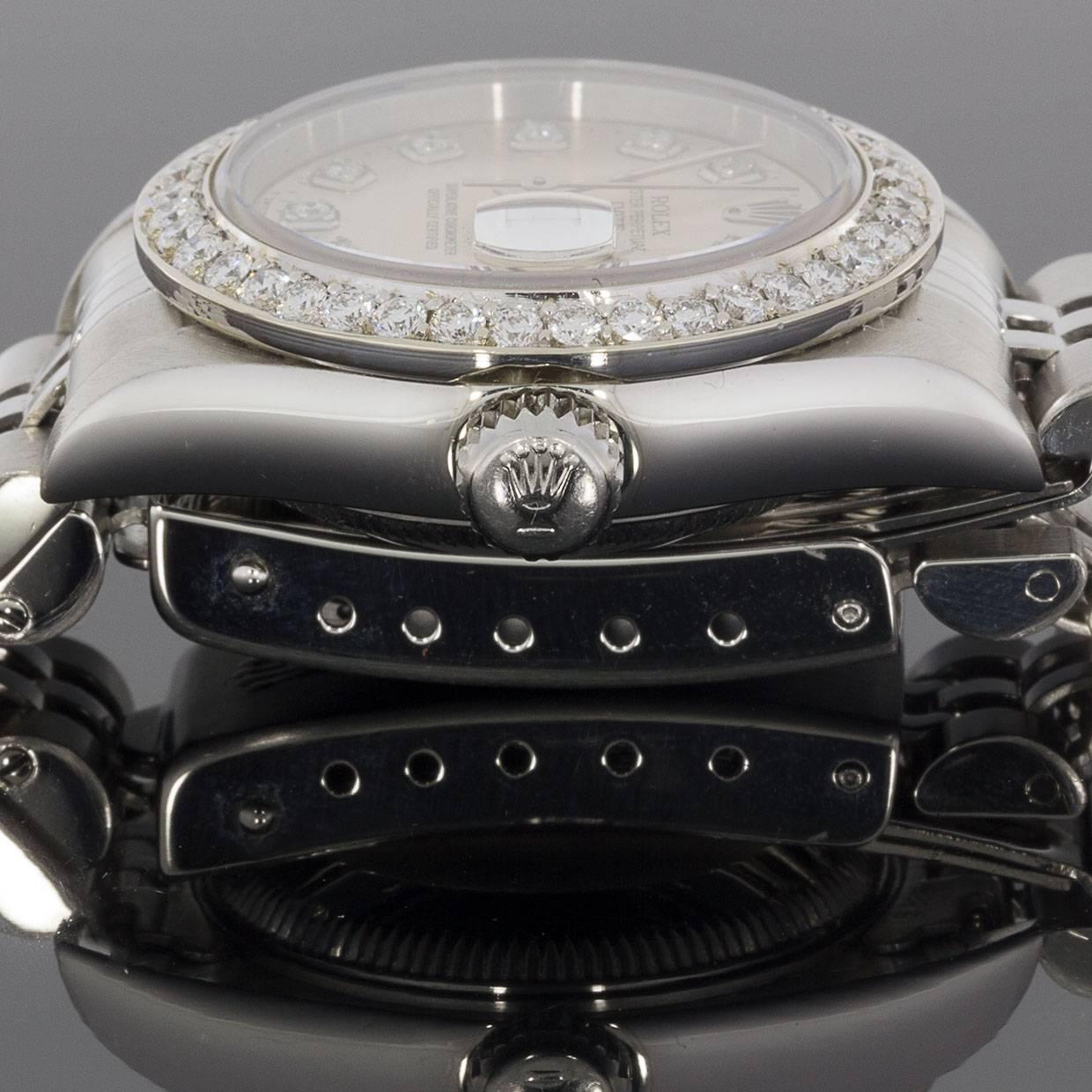 Round Cut Rolex Stainless Steel Datejust Custom Diamond Dial and Bezel wristwatch
