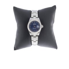 Rolex Stainless Steel Blue Datejust Fluted Bezel Roman Dial Wristwatch 2002