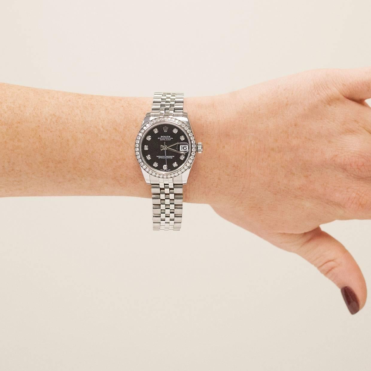 Rolex Ladies Stainless Steel Diamond Bezel Datejust Wristwatch 3