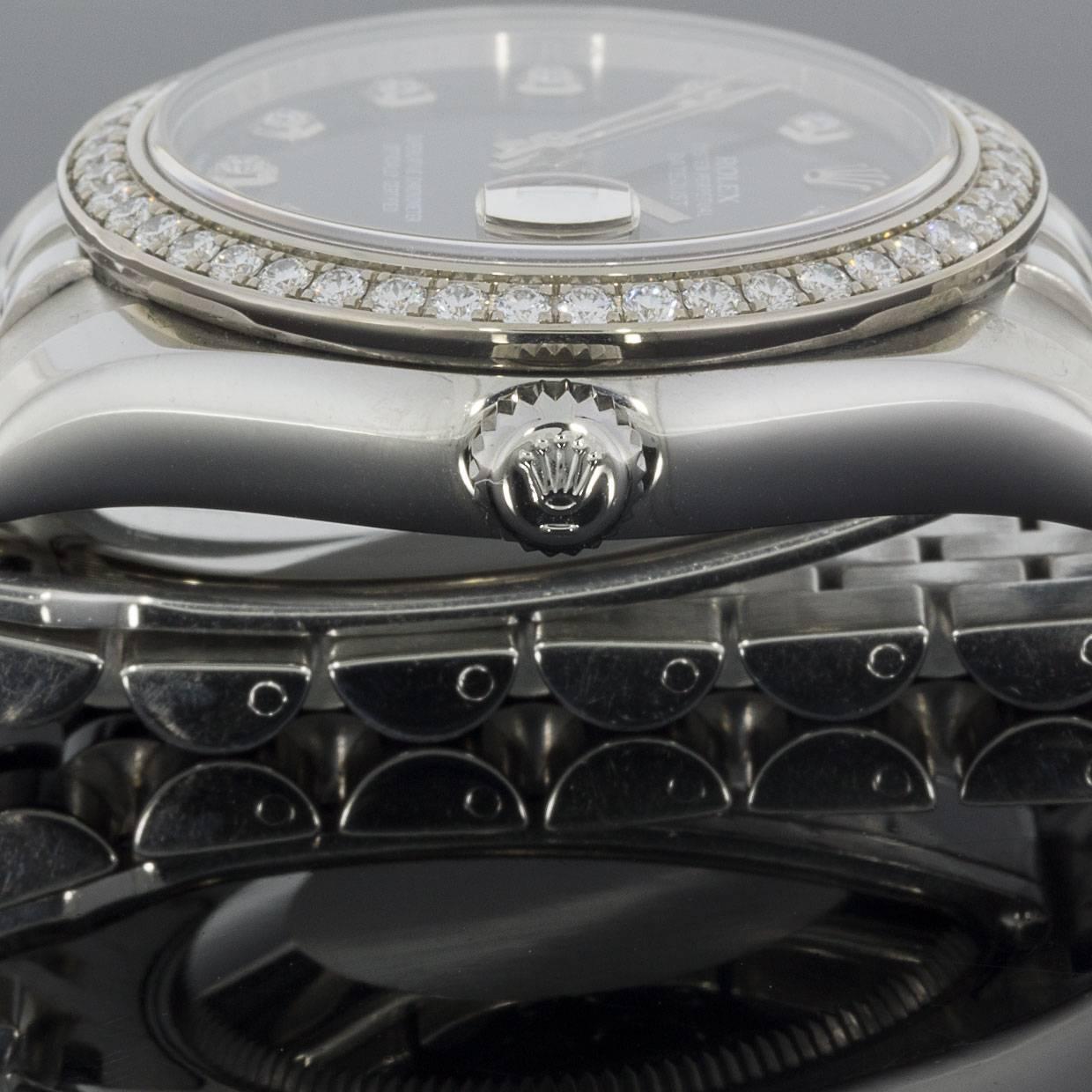 Round Cut Rolex Ladies Stainless Steel Diamond Bezel Datejust Wristwatch