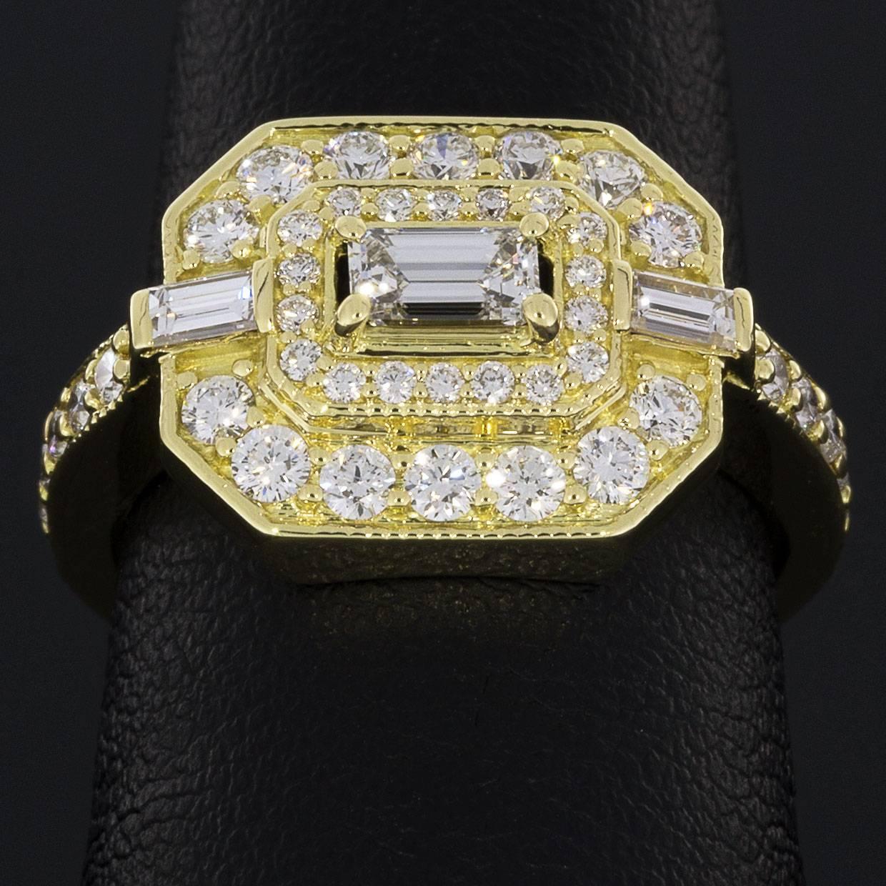 Women's Penny Preville Art Deco 1.01 Carat Emerald Diamond 18 Karat Yellow Gold Ring