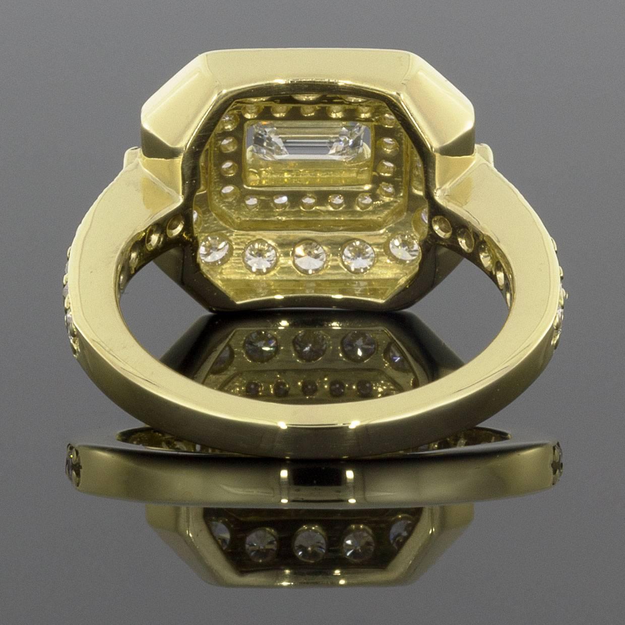 Emerald Cut Penny Preville Art Deco 1.01 Carat Emerald Diamond 18 Karat Yellow Gold Ring