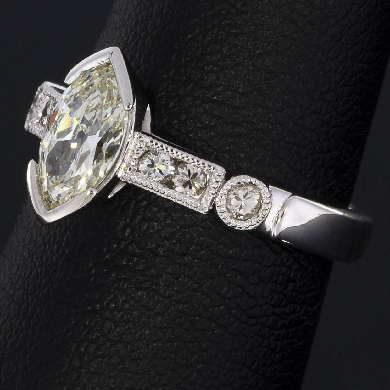 .96 Carat Marquise and Round Diamond Engagement Ring In New Condition In Columbia, MO