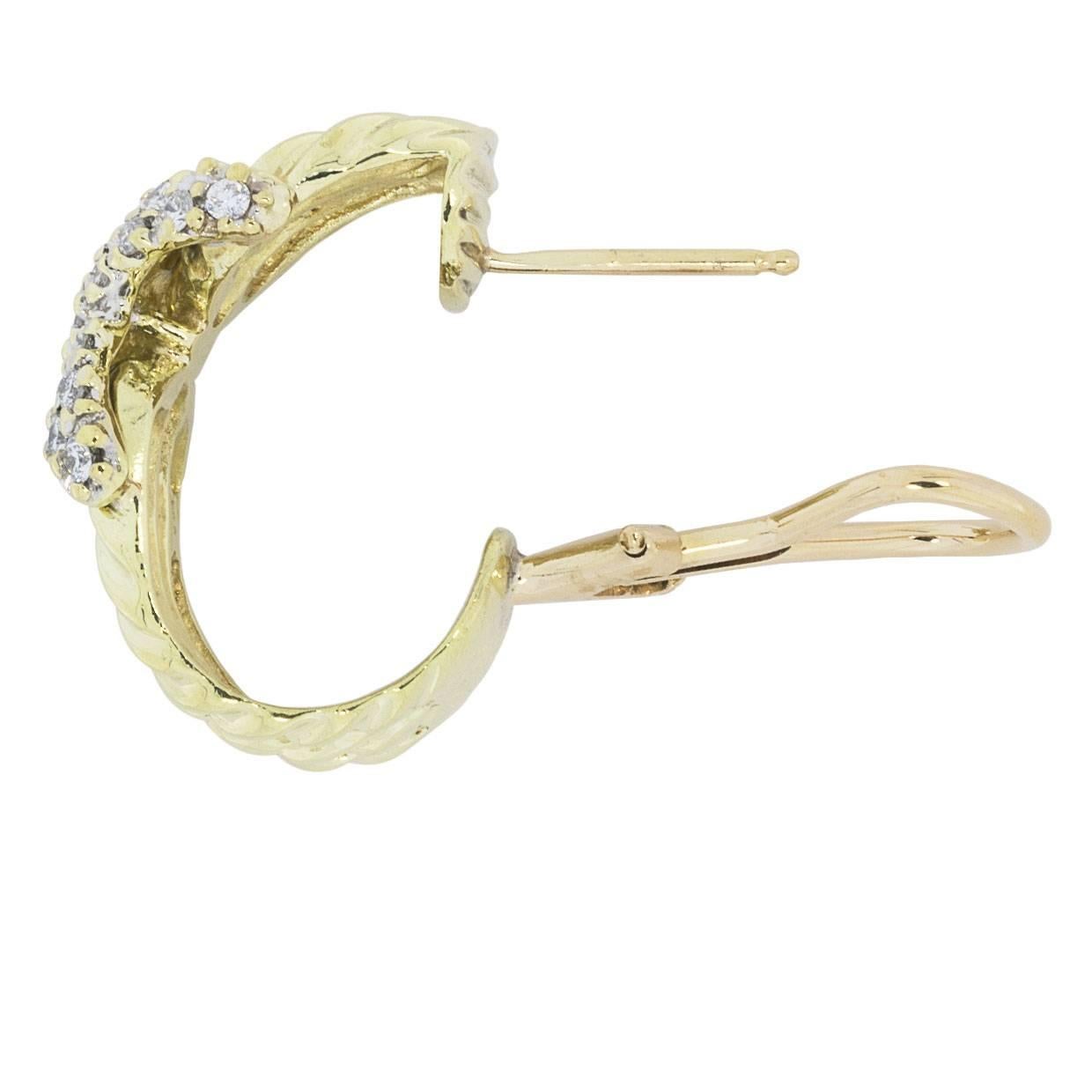 Round Cut David Yurman 0.72 Carat 14 Karat Yellow Gold Triple Cable X Diamond Earrings