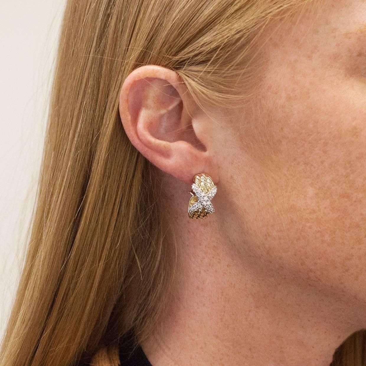 Women's David Yurman 0.72 Carat 14 Karat Yellow Gold Triple Cable X Diamond Earrings