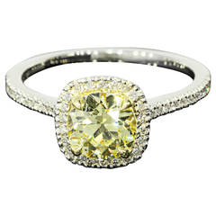 1.21 Carat GIA Fancy Yellow old European Cut Diamond Platinum Engagement Ring