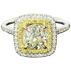 1.86 Carat Old European GIA Cert Double Halo Diamond Engagement Ring