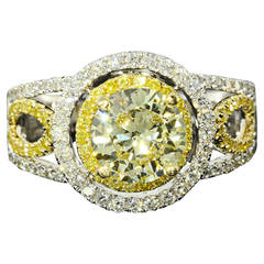 2.51CTW Fancy Yellow and White Diamond Halo Ring