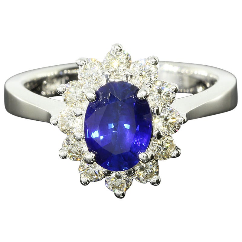 1.36 Carat Natural Blue Sapphire Diamond Gold Ring