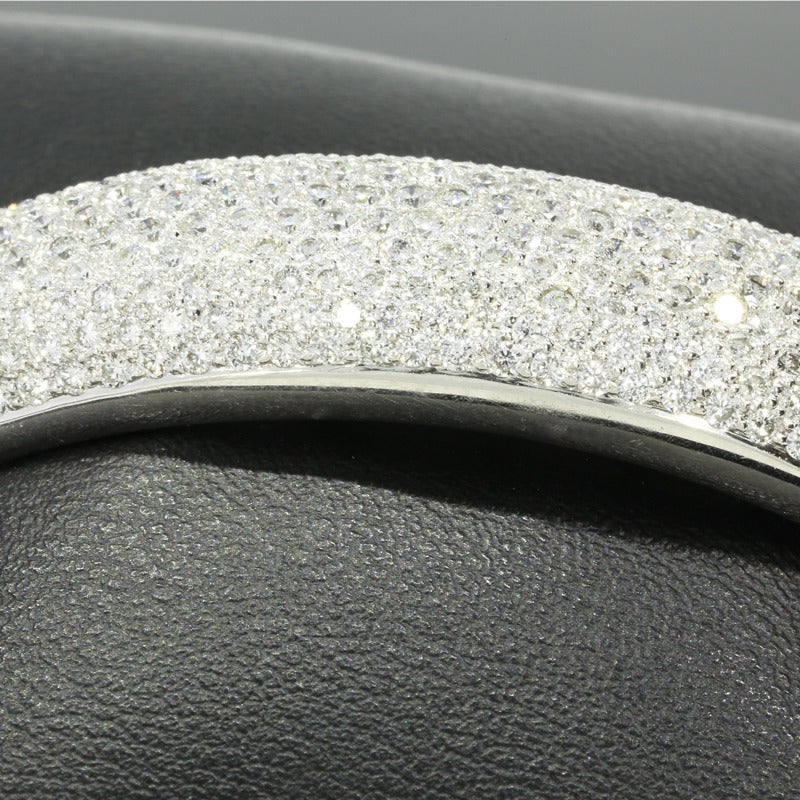 Impressive 5.60 Carat Pave Diamond White Gold Wide Bangle Bracelet 1
