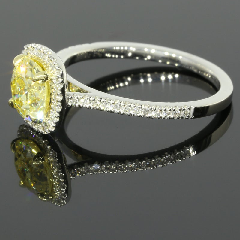 1.21 Carat GIA Fancy Yellow old European Cut Diamond Platinum Engagement Ring In New Condition In Columbia, MO