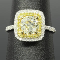 1.86 Carat Old European GIA Cert Double Halo Diamond Engagement Ring