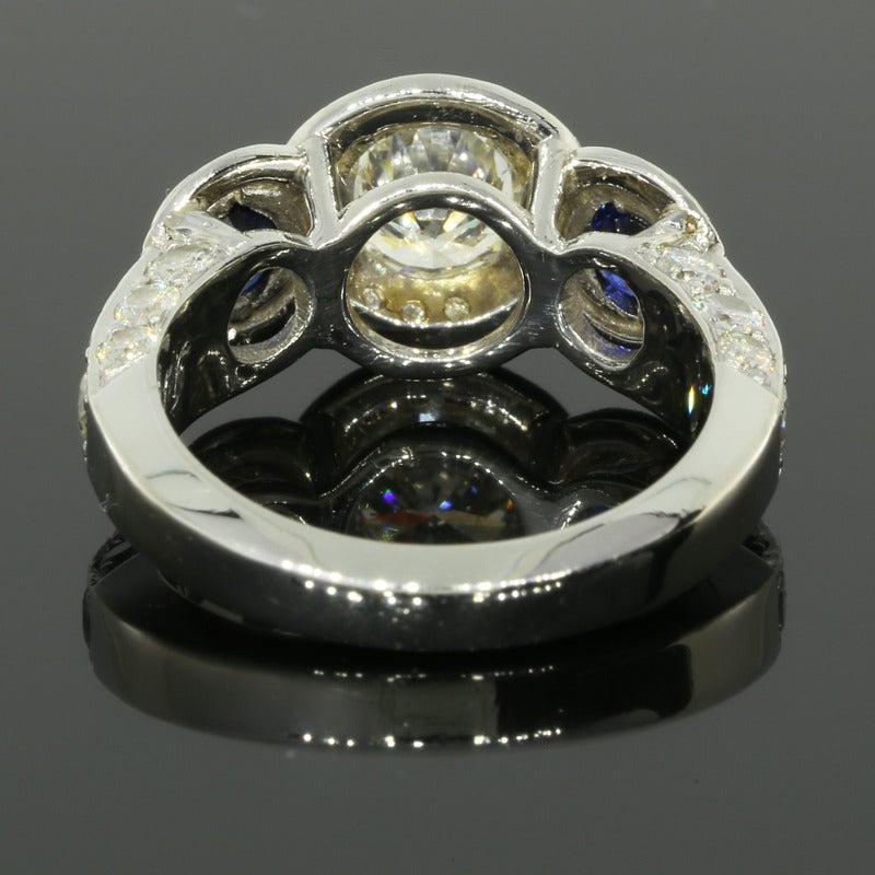 Platinum Diamond and Blue Sapphire Bezel Set Ring 1