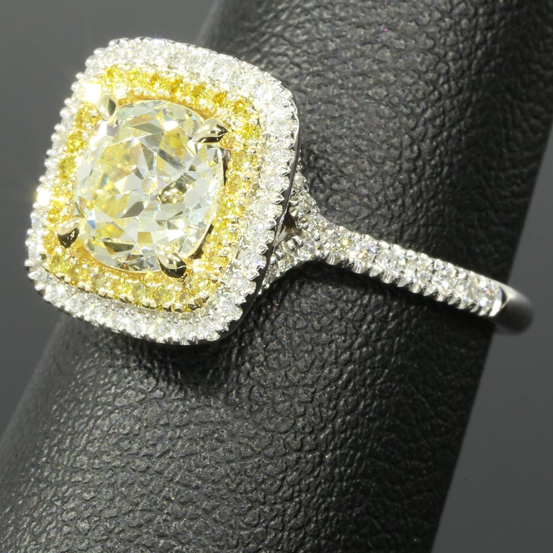 1.86 Carat Old European GIA Cert Double Halo Diamond Engagement Ring 2