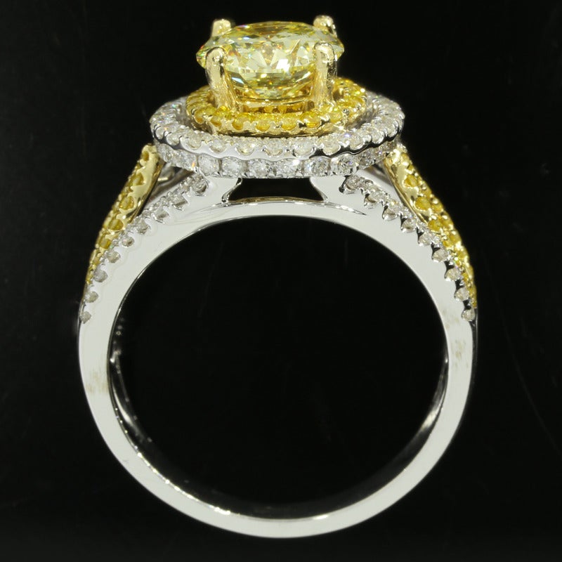 Women's 2.51CTW Fancy Yellow and White Diamond Halo Ring