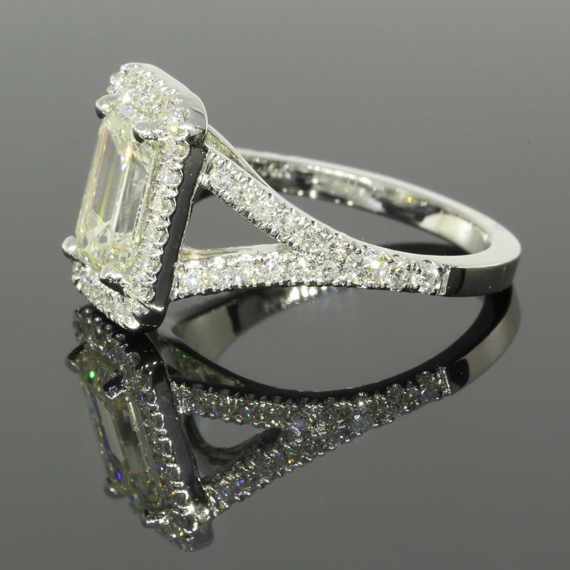 2.01 Carat Emerald Cut Diamond Gold Halo Ring 1