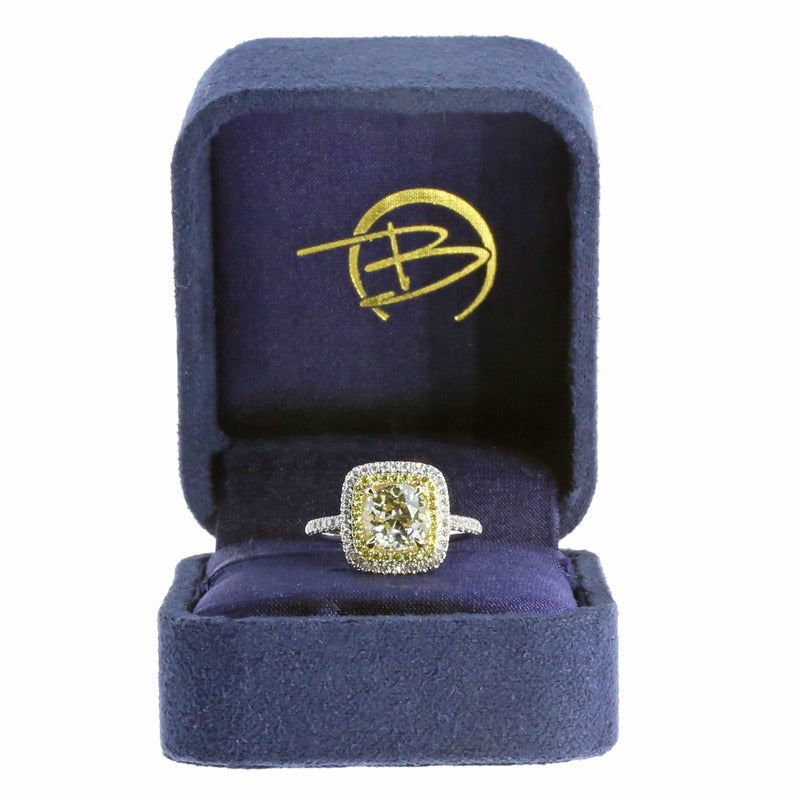 Women's 1.86 Carat Old European GIA Cert Double Halo Diamond Engagement Ring