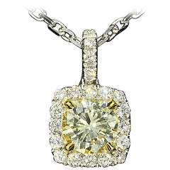 1.40CTW Light Fancy Yellow Diamond Halo Pendant