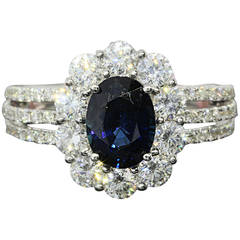 2.89CTW Oval Blue Sapphire Halo Ring