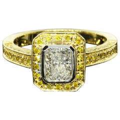 1.46 Carat Radiant Diamond Two-Tone Canary Ring