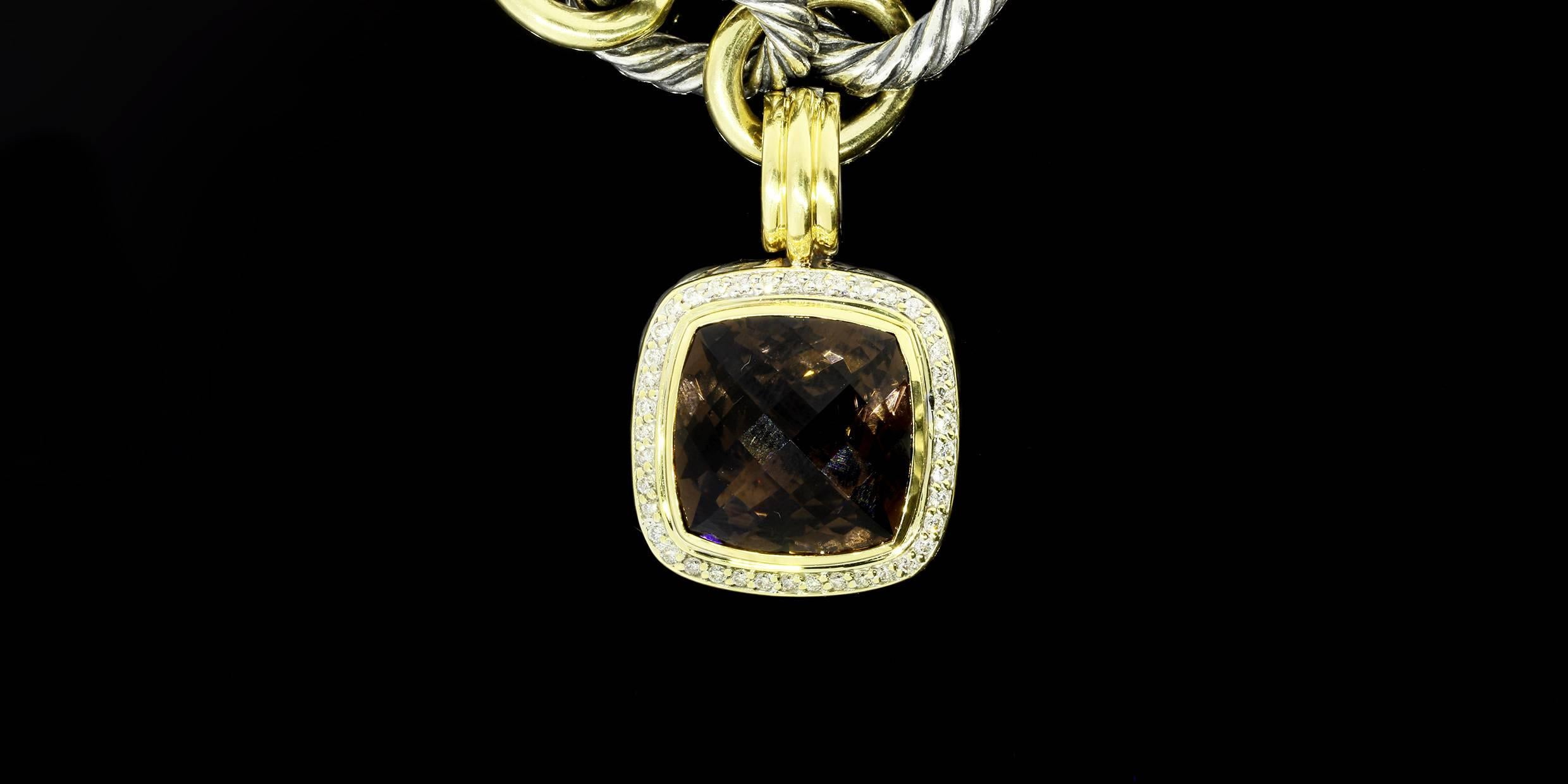 David Yurman Rauchquarz Enhancer und Gold ovale Kette Halskette im Zustand „Hervorragend“ in Columbia, MO