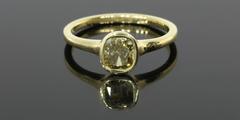 1.01 Carat Cushion GIA Cert Brown/Green Diamond Gold Bezel Ring