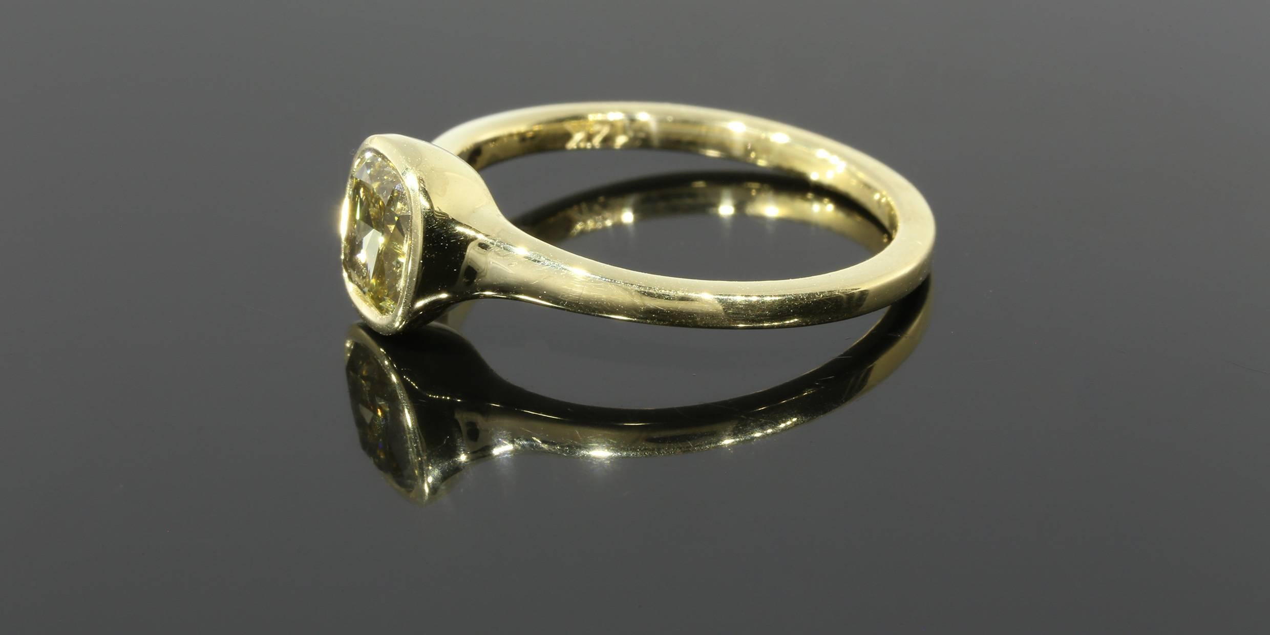 1.01 Carat Cushion GIA Cert Brown/Green Diamond Gold Bezel Ring 1