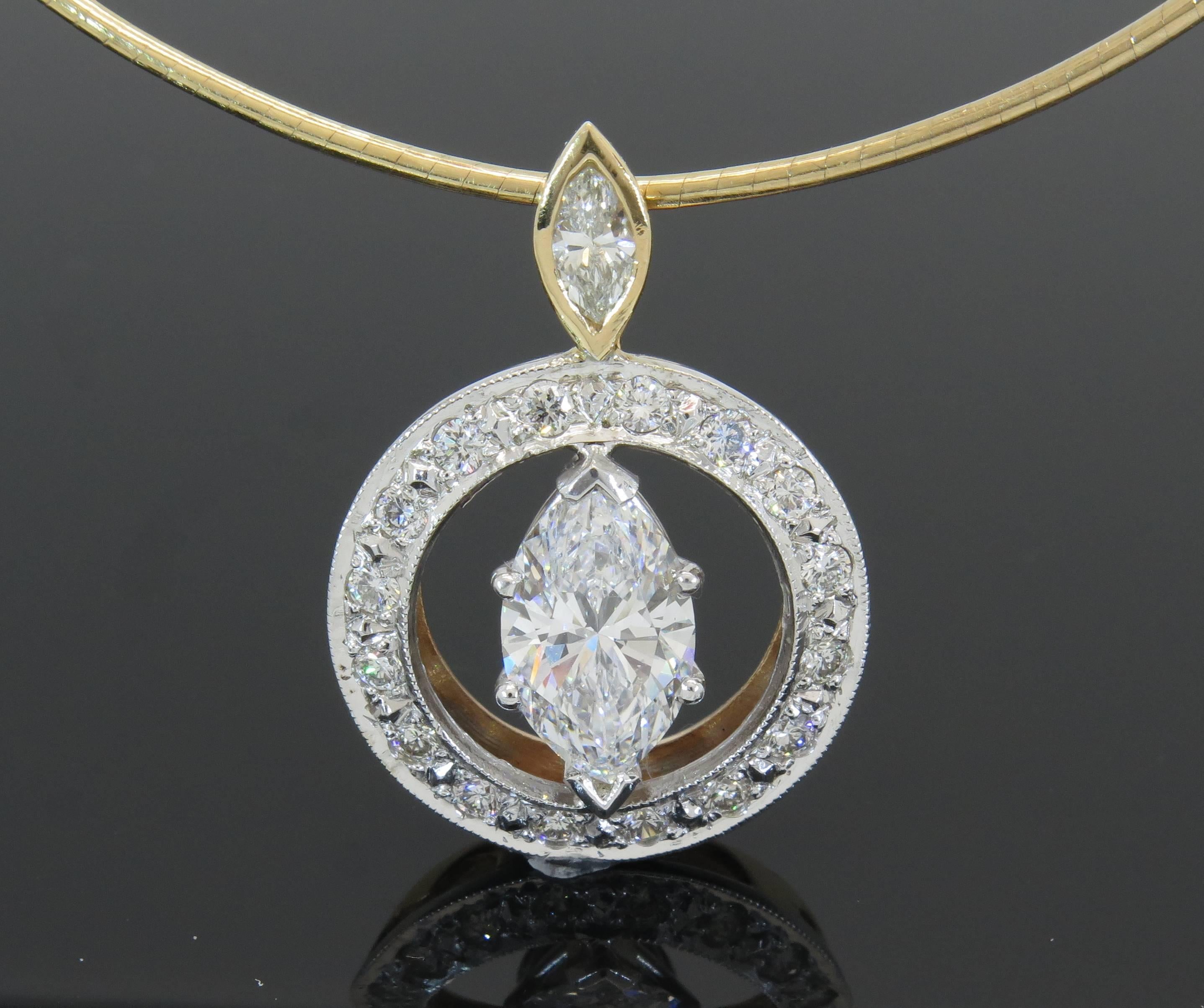 Women's 2.01 Carat Marquise Diamond Gold Pendant