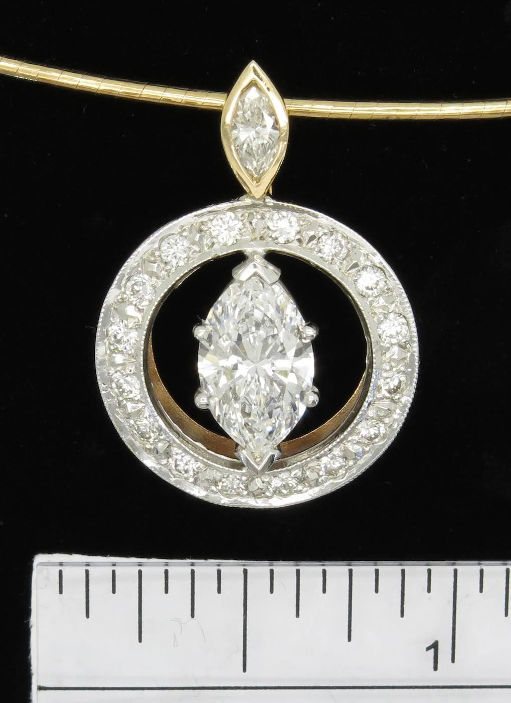 2.01 Carat Marquise Diamond Gold Pendant In Excellent Condition In Columbia, MO