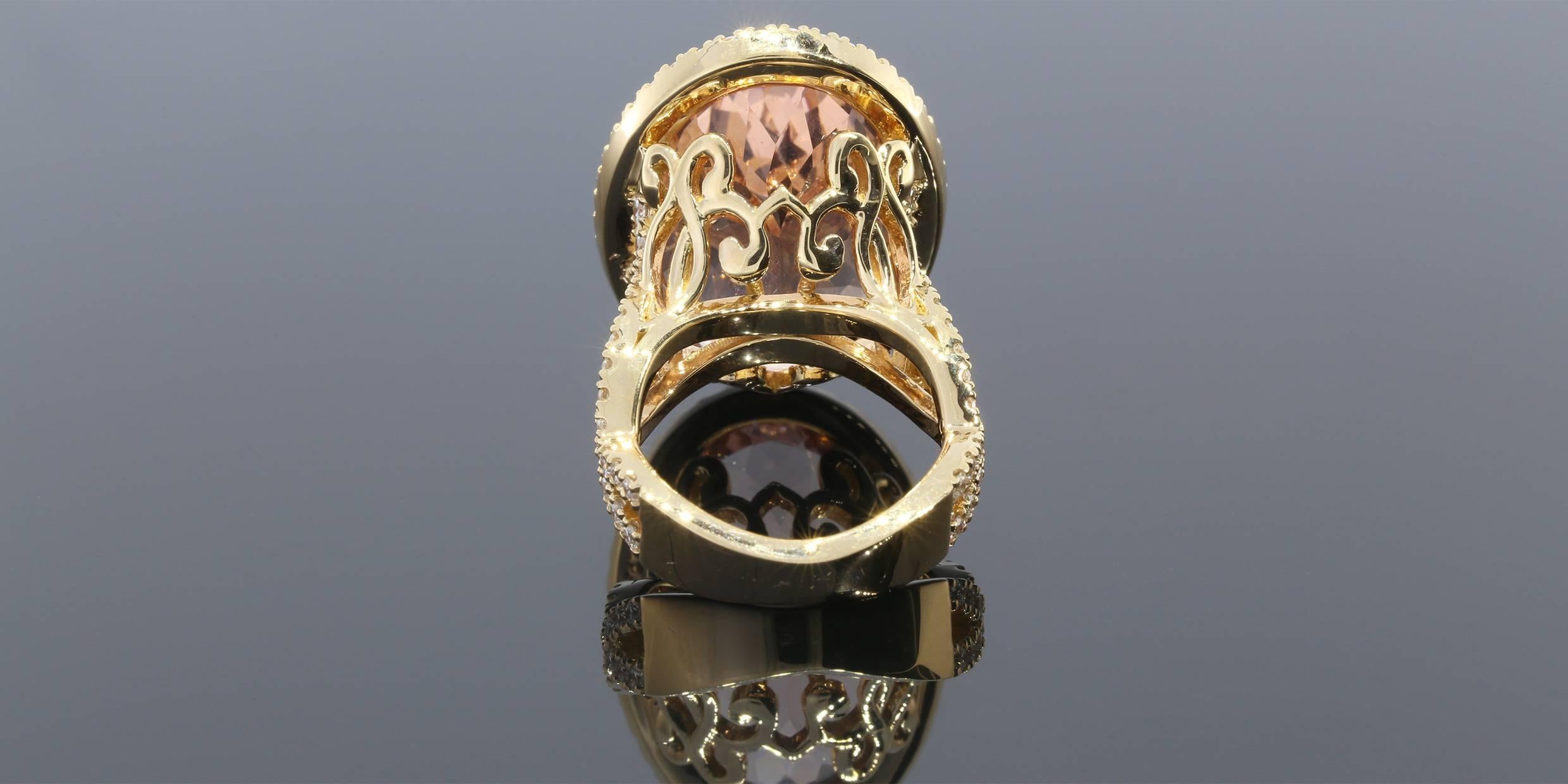 Women's Rose Gold Oval Morganite and Diamond Ring For Sale