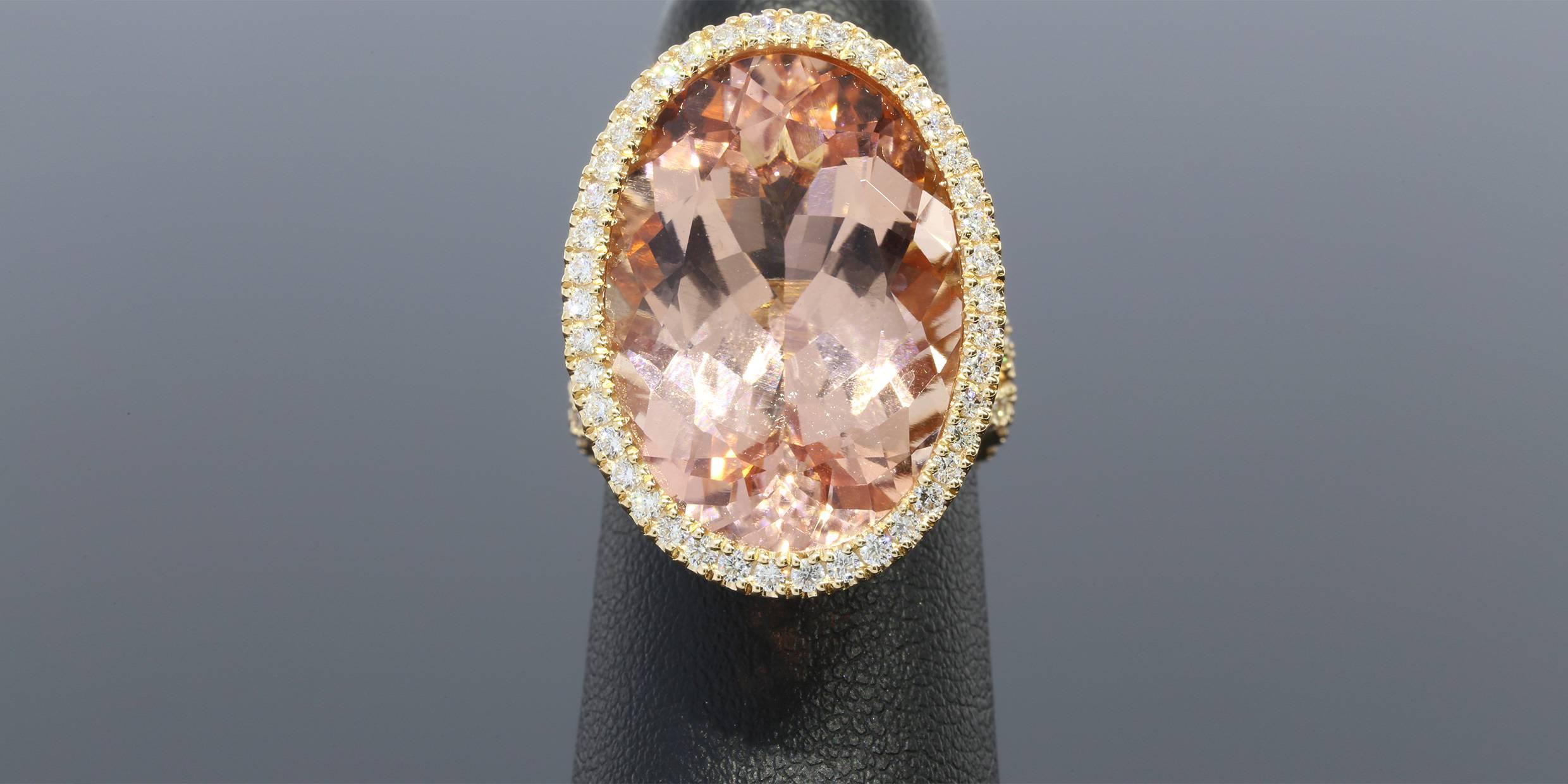 Rose Gold Oval Morganite and Diamond Ring For Sale 2