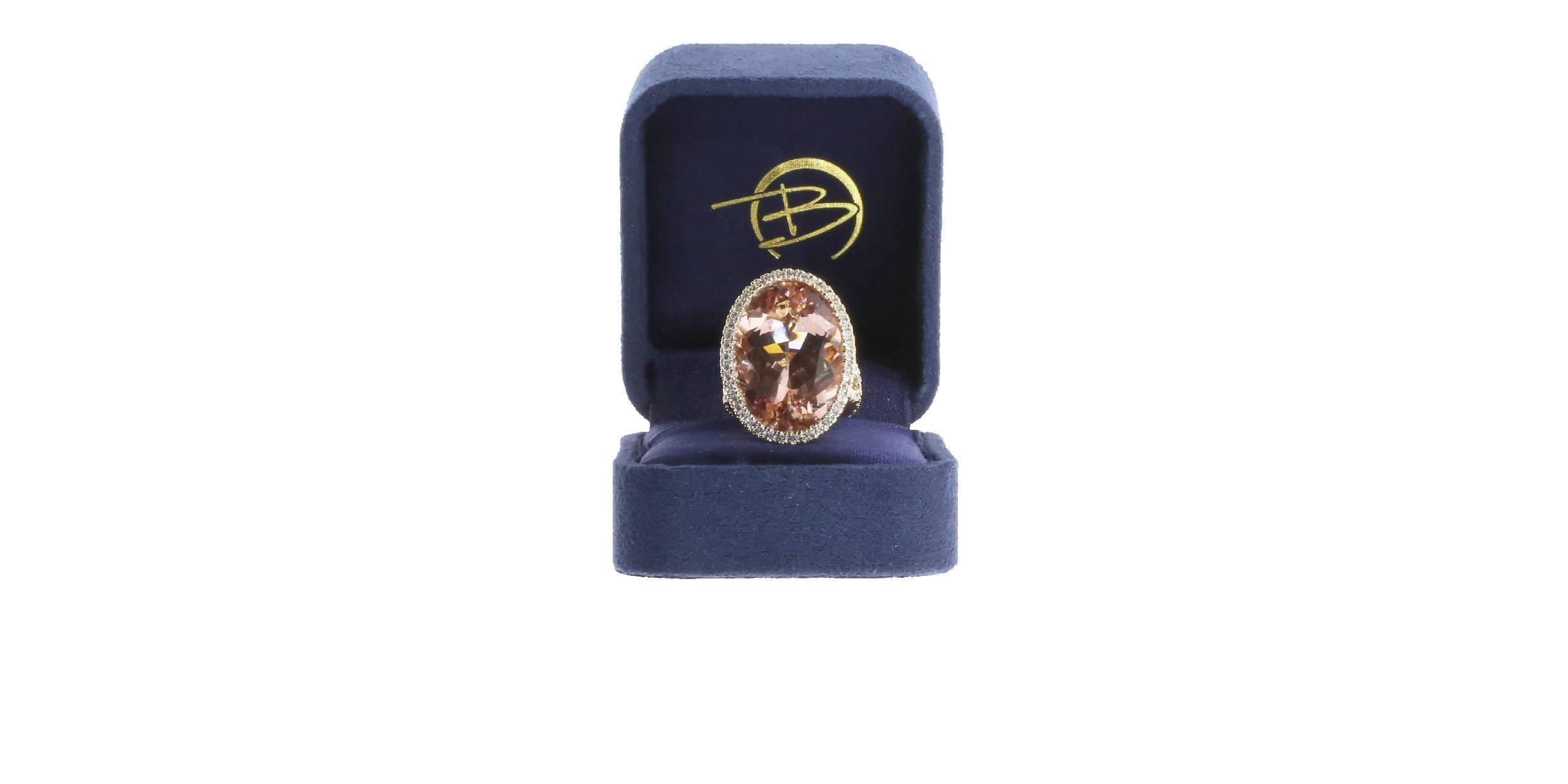 Rose Gold Oval Morganite and Diamond Ring For Sale 1
