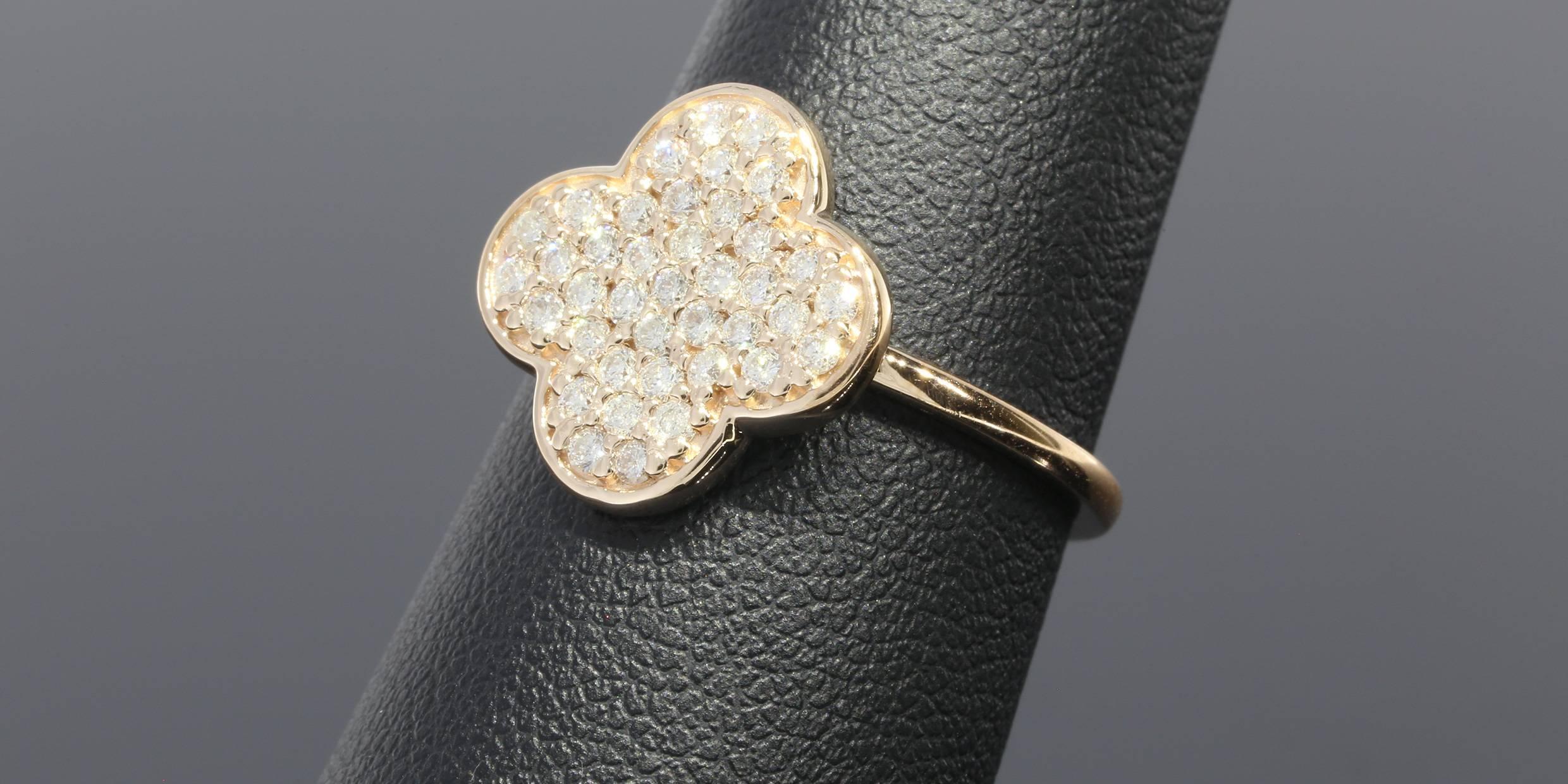 Diamond Pave Gold Clover Ring In New Condition In Columbia, MO