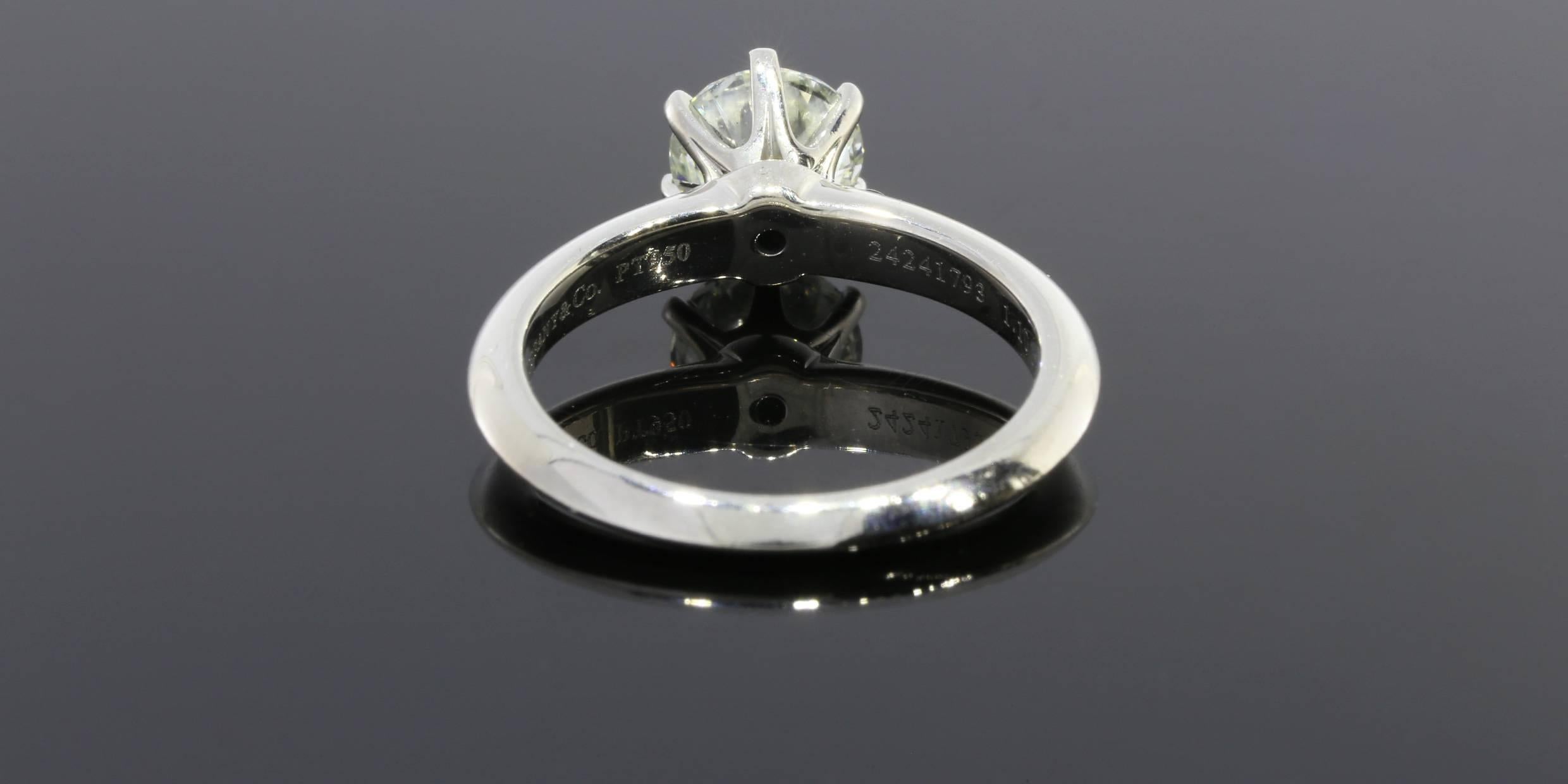 Women's Tiffany & Co. 1.10 Carat Round Diamond Platinum Solitaire Engagement Ring