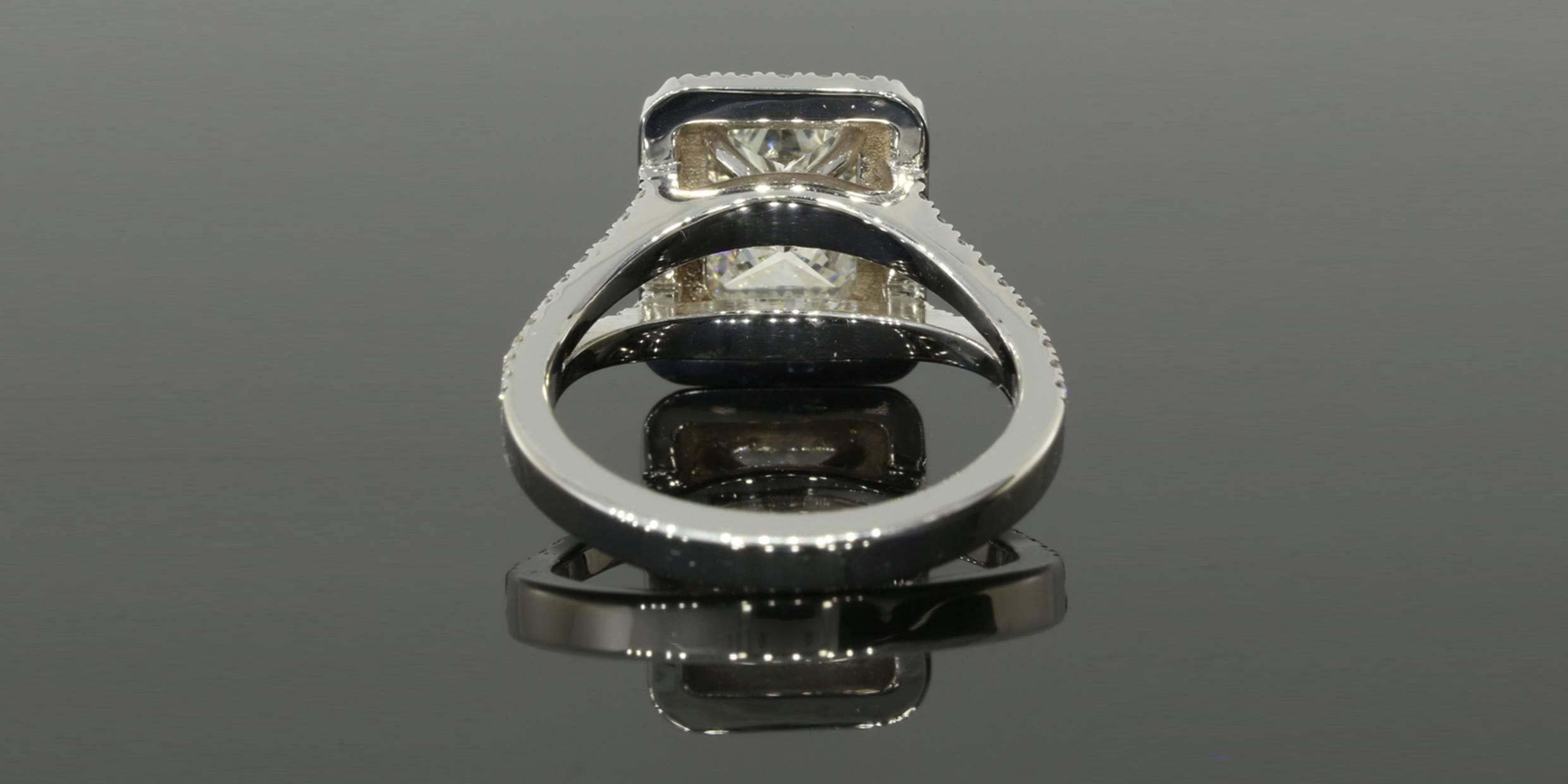 1.54 Carat GIA Cert Radiant Diamond Gold Double Halo Engagement Ring In New Condition In Columbia, MO