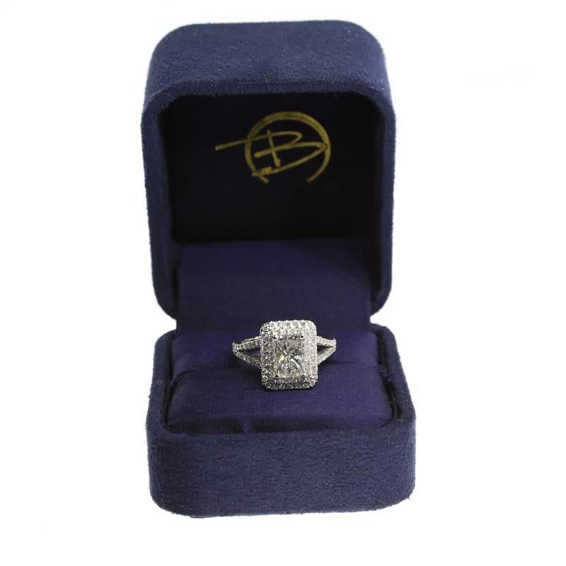 1.54 Carat GIA Cert Radiant Diamond Gold Double Halo Engagement Ring 1