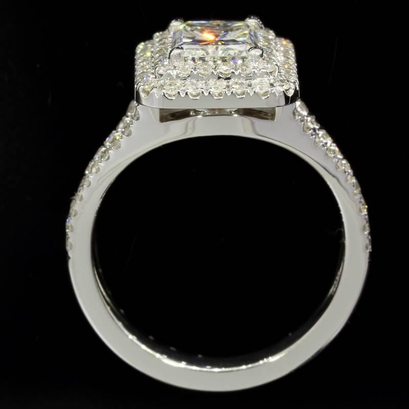 Women's 1.54 Carat GIA Cert Radiant Diamond Gold Double Halo Engagement Ring