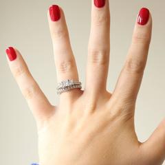 2 Carats Princess Diamonds Gold Three Stone Engagement Ring Wedding Band Set