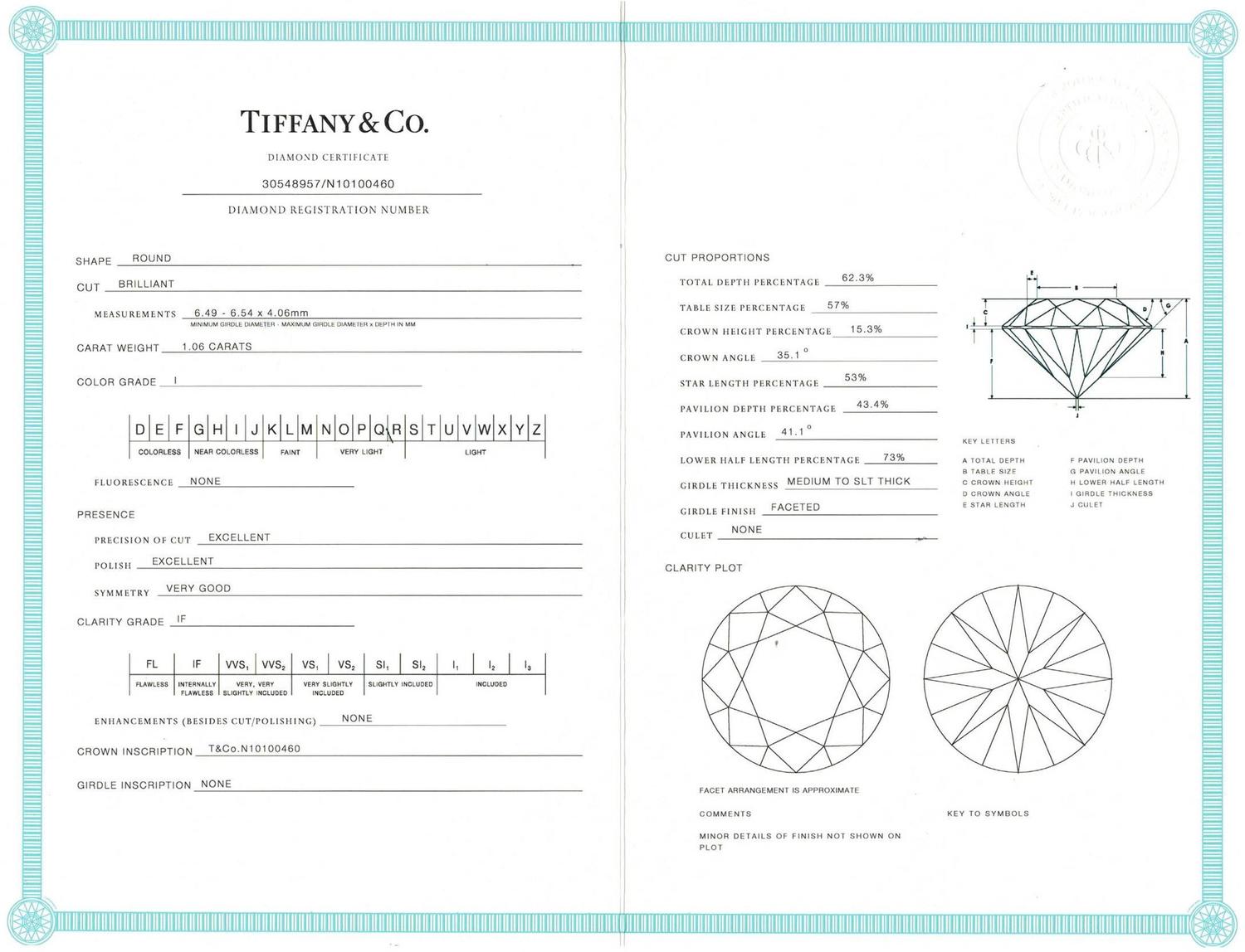 tiffany diamond certificate