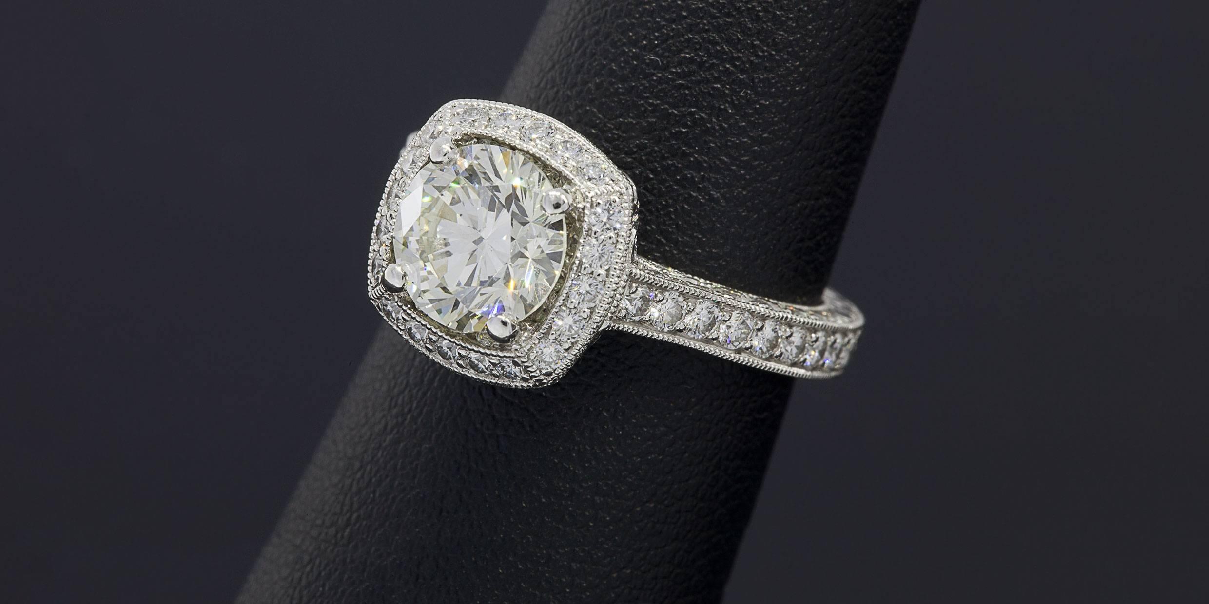 Spectacular Jack Kelege 2.02 Carat GIA Diamond Halo Platinum Engagement Ring In Excellent Condition For Sale In Columbia, MO