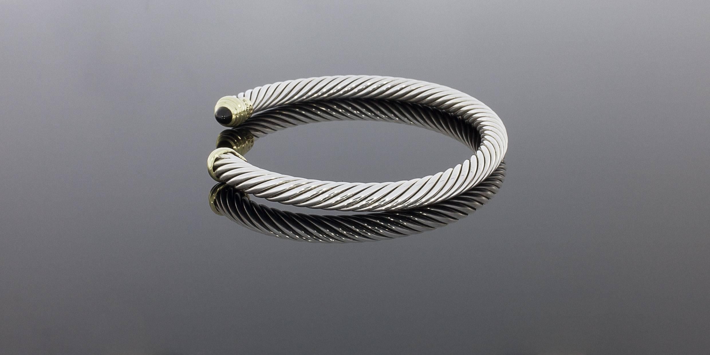 Women's David Yurman Black Onyx Silver Gold Cable Classics Cuff Bracelet