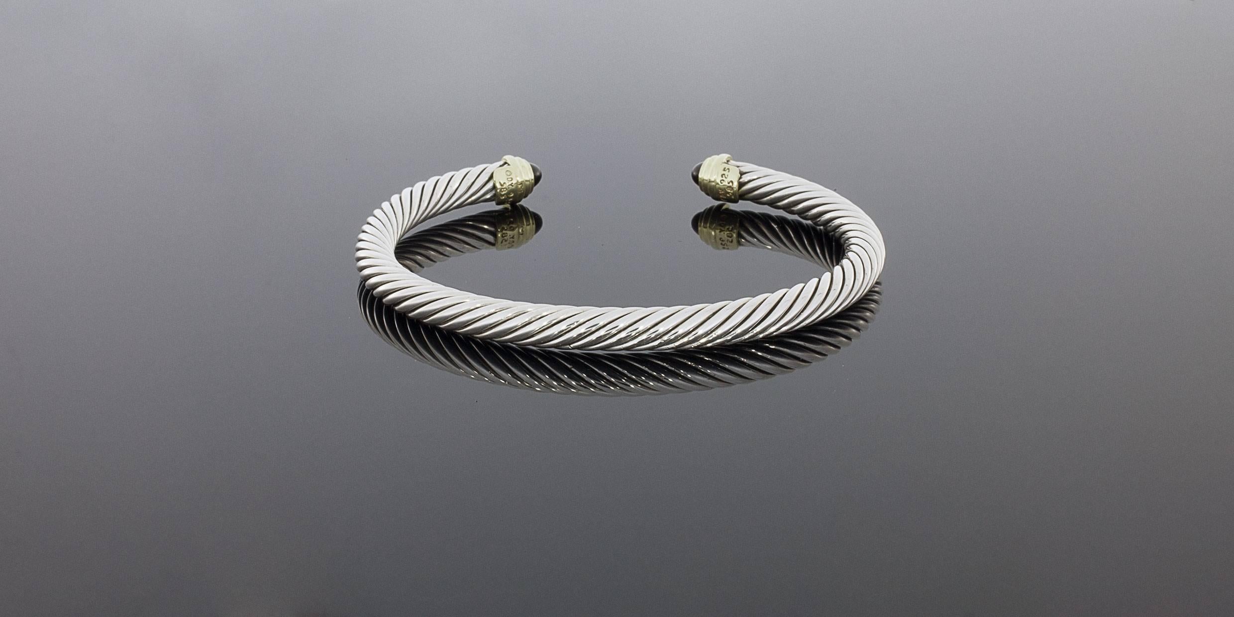 David Yurman Black Onyx Silver Gold Cable Classics Cuff Bracelet 1